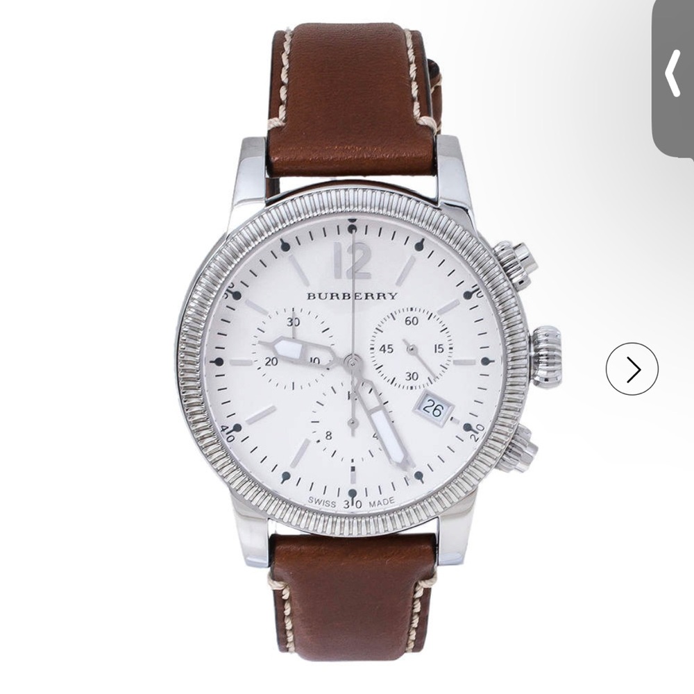 Burberry Silver White Stainless Steel Leather BU7817 Men's Wristwatch 42 mm